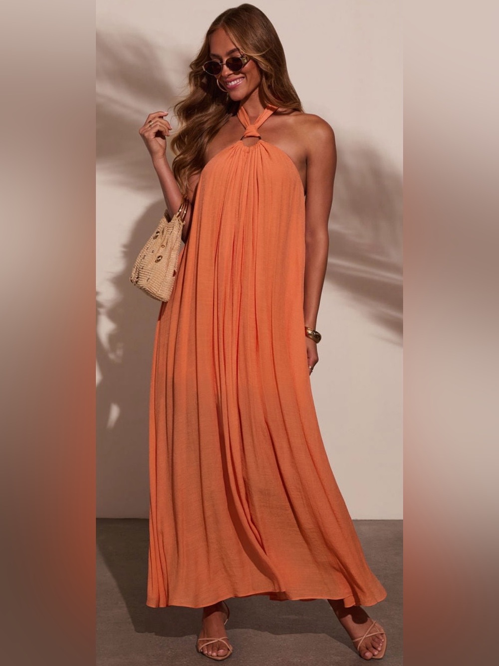 Vici Orange Halter Flowy Maxi Dress